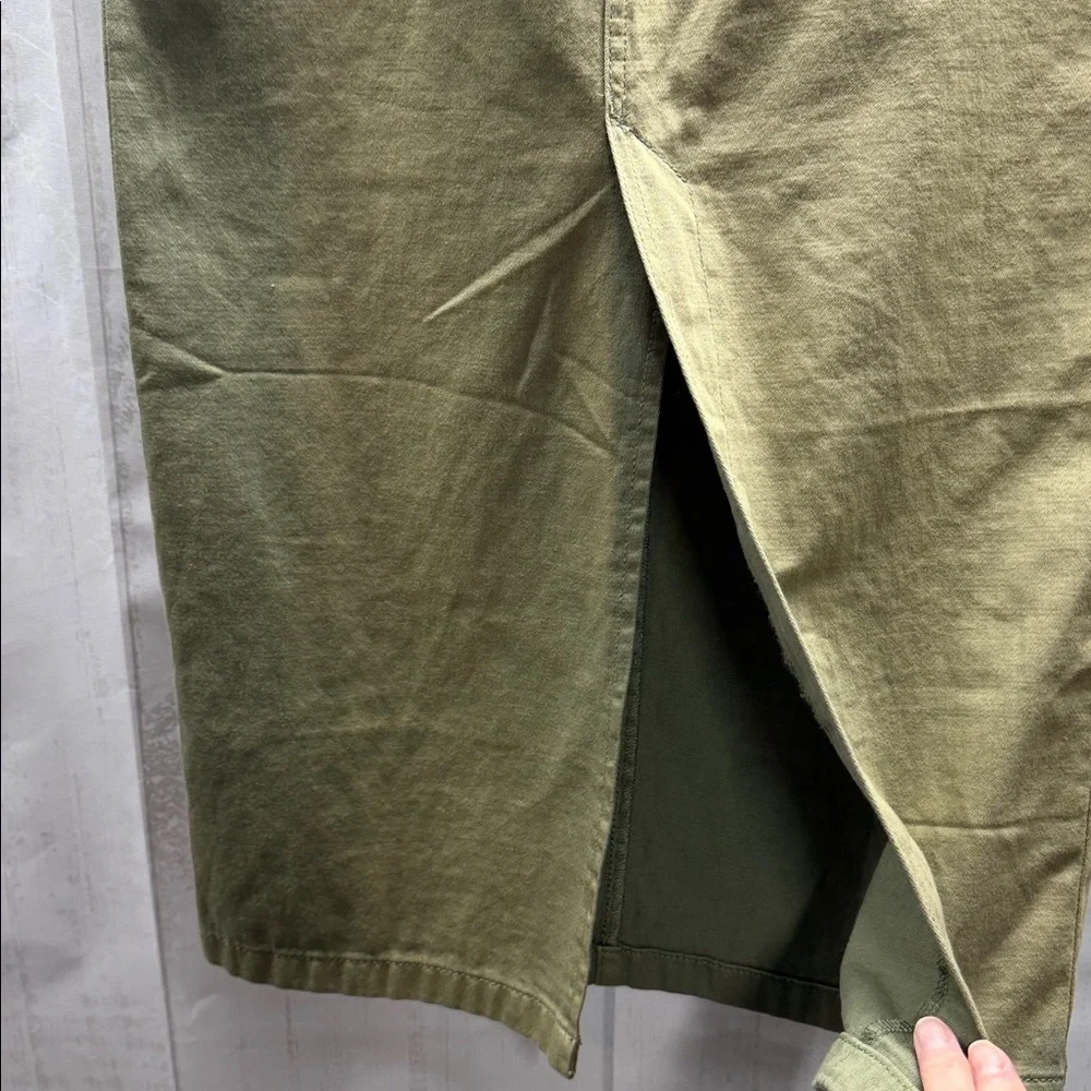 Cotton On NWT Khaki Green Denim Front Slit Midi Skirt Size 2
